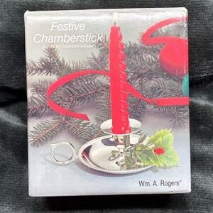 Vintage Silver Plated Festive Chamberstick Wm. A. Rogers Oneida New Christmas